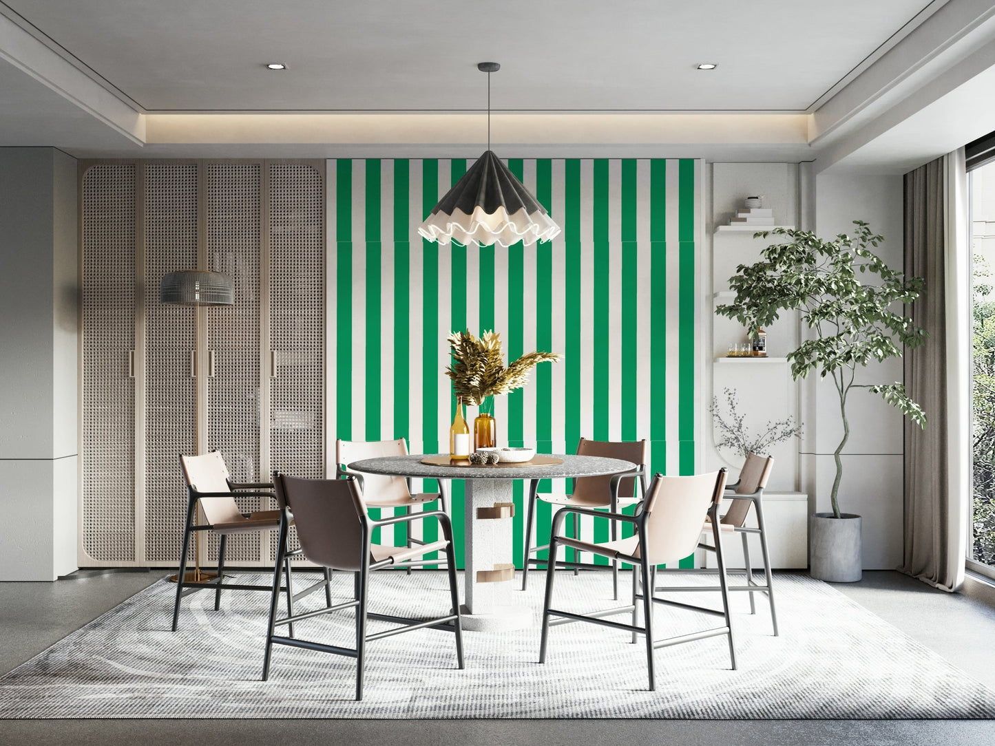 Simple jade green striped pattern wallpaper for walls

