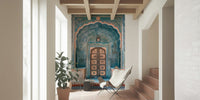 Jaipur Archway wall poster ornate Indian design vibrant blue carved structure.