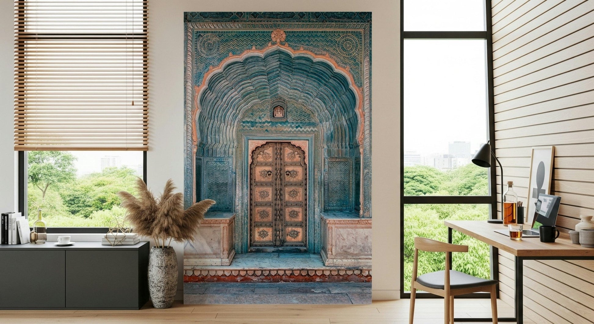 Ornate Jaipur Archway mural ancient architecture Rajasthani design elegance.