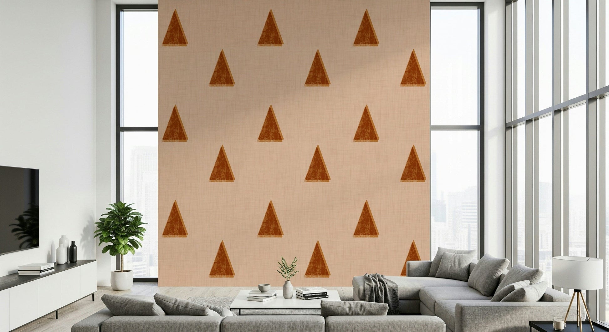 A peaceful blush petal grove mural on decorative wallpaper.

