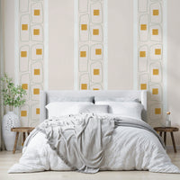 Japandi eggshell wallpaper with minimalist frame details

