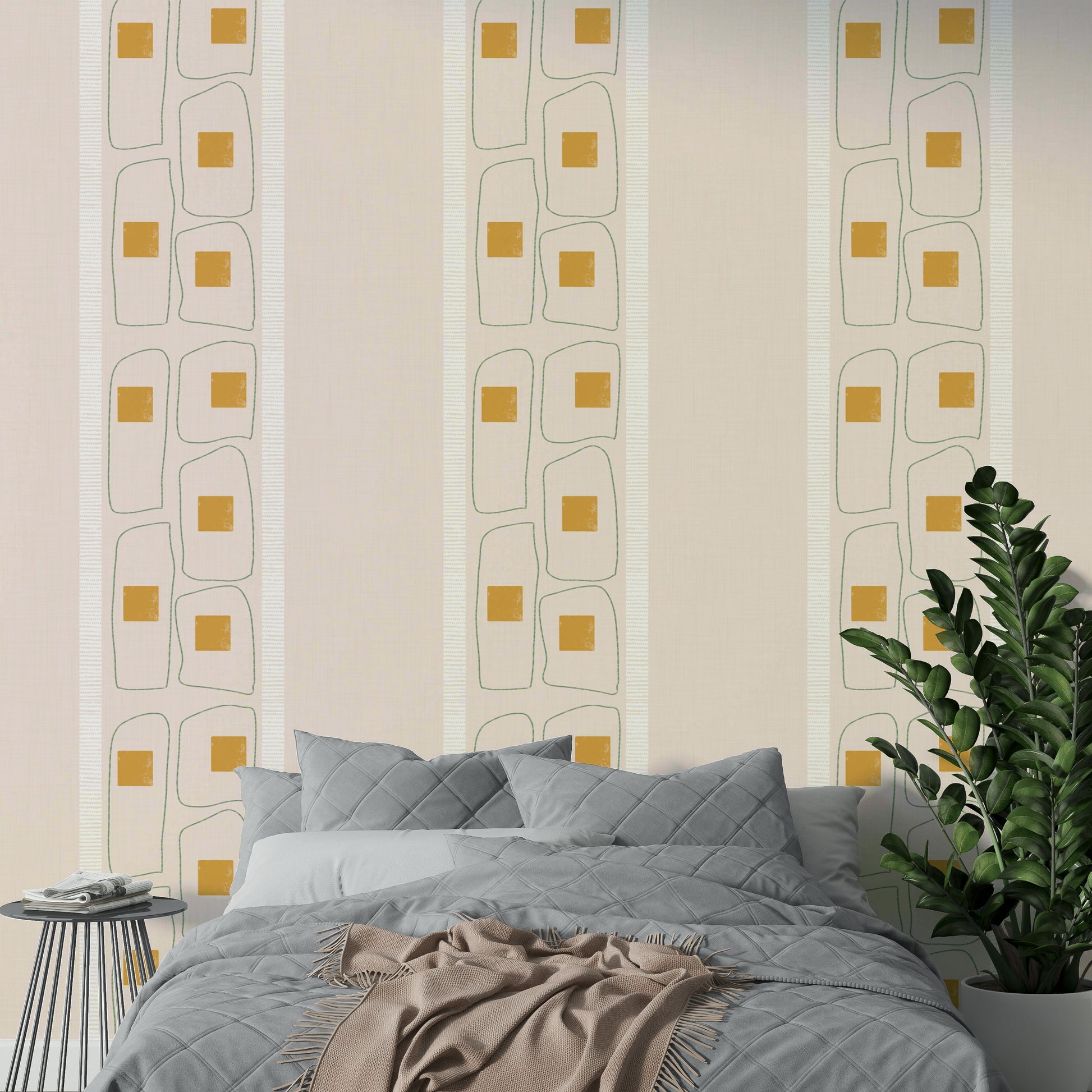Neutral Japandi frame lines wallpaper for living rooms

