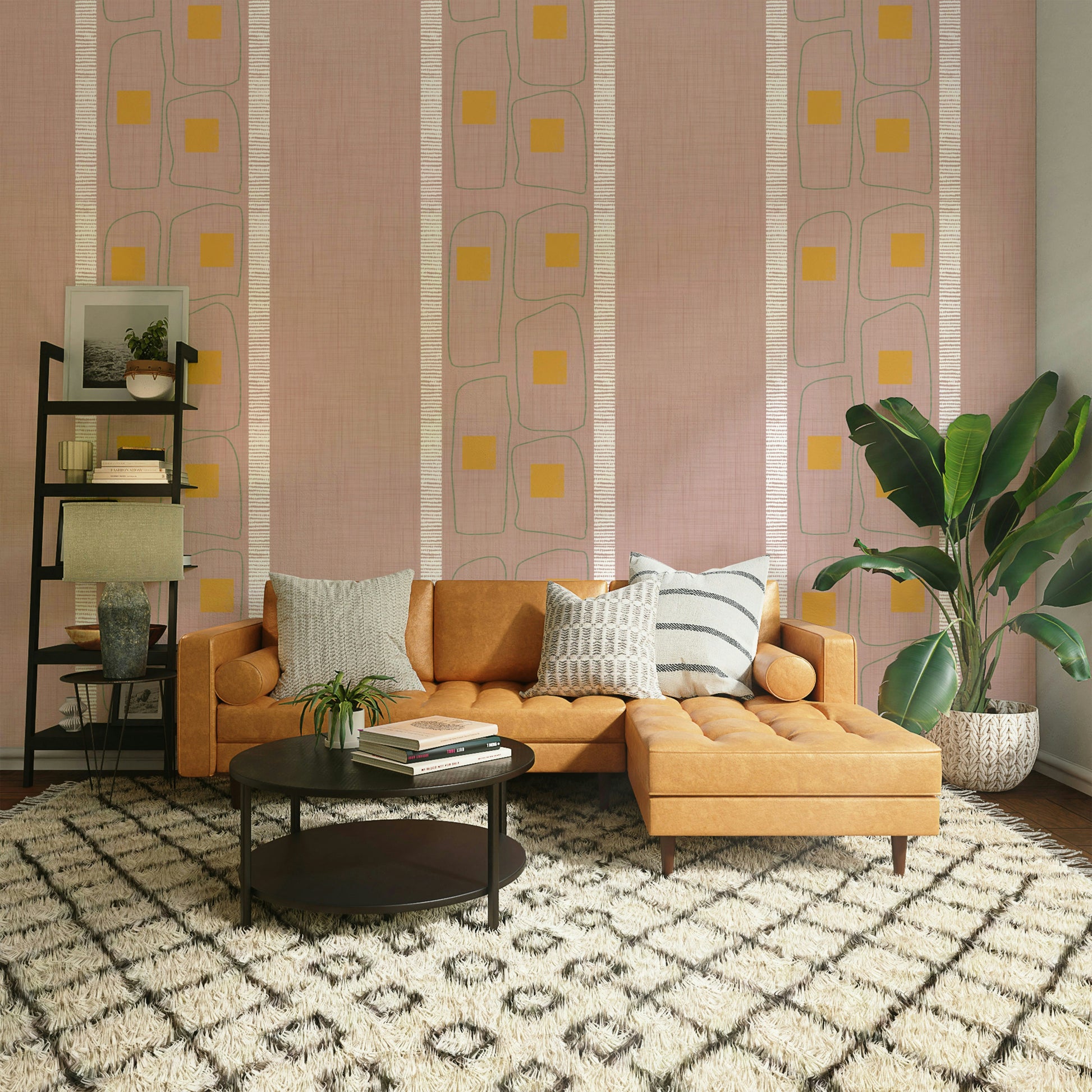 Soft mauve wallpaper featuring frame line details

