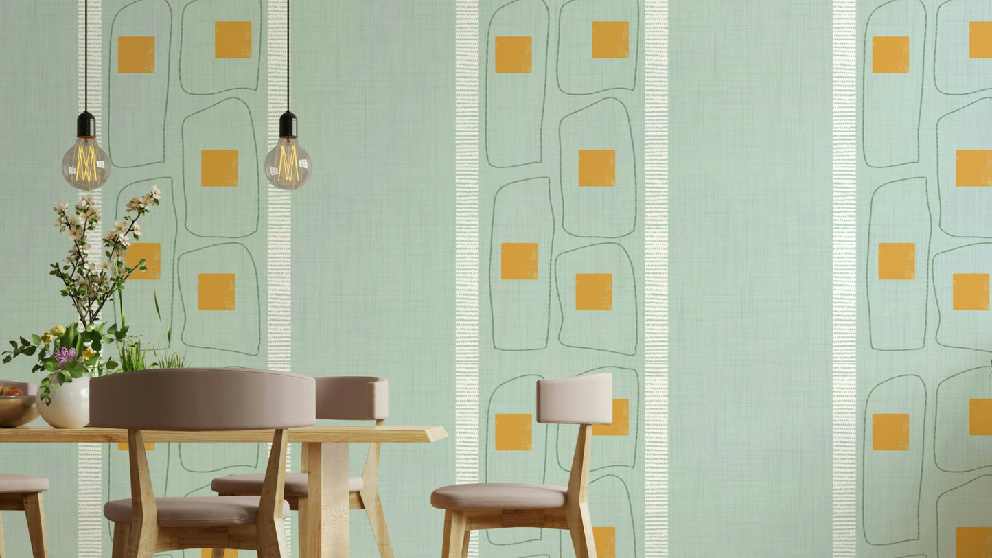 Soft blue Japandi wallpaper with frame line pattern

