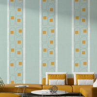 Calm blue wallpaper with subtle Japandi frame lines

