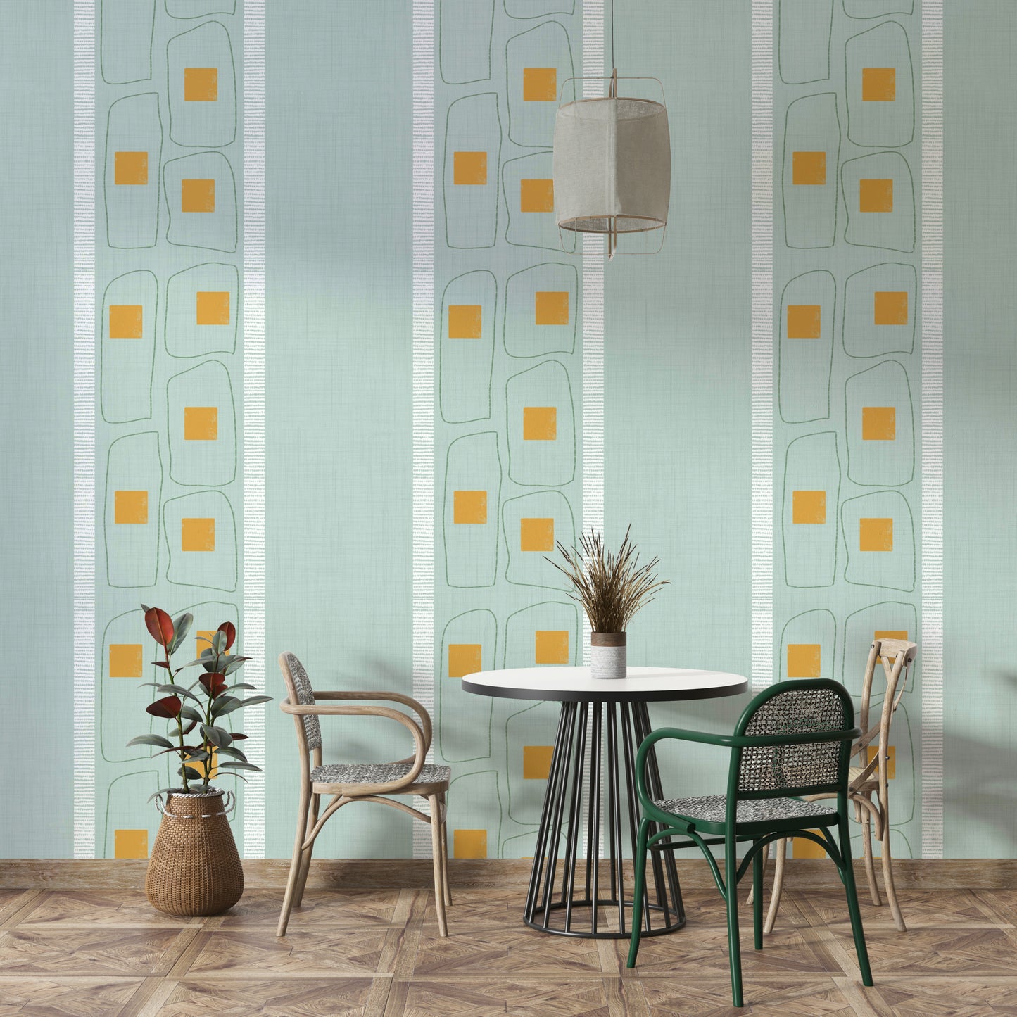 Minimalist Japandi frame lines wallpaper in soft blue

