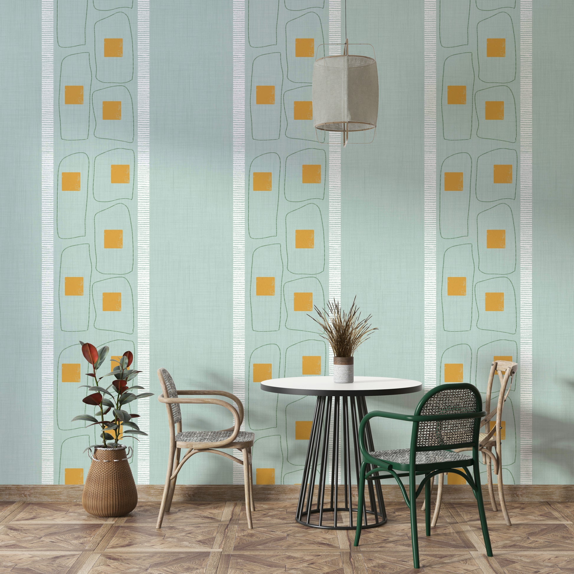 Minimalist Japandi frame lines wallpaper in soft blue

