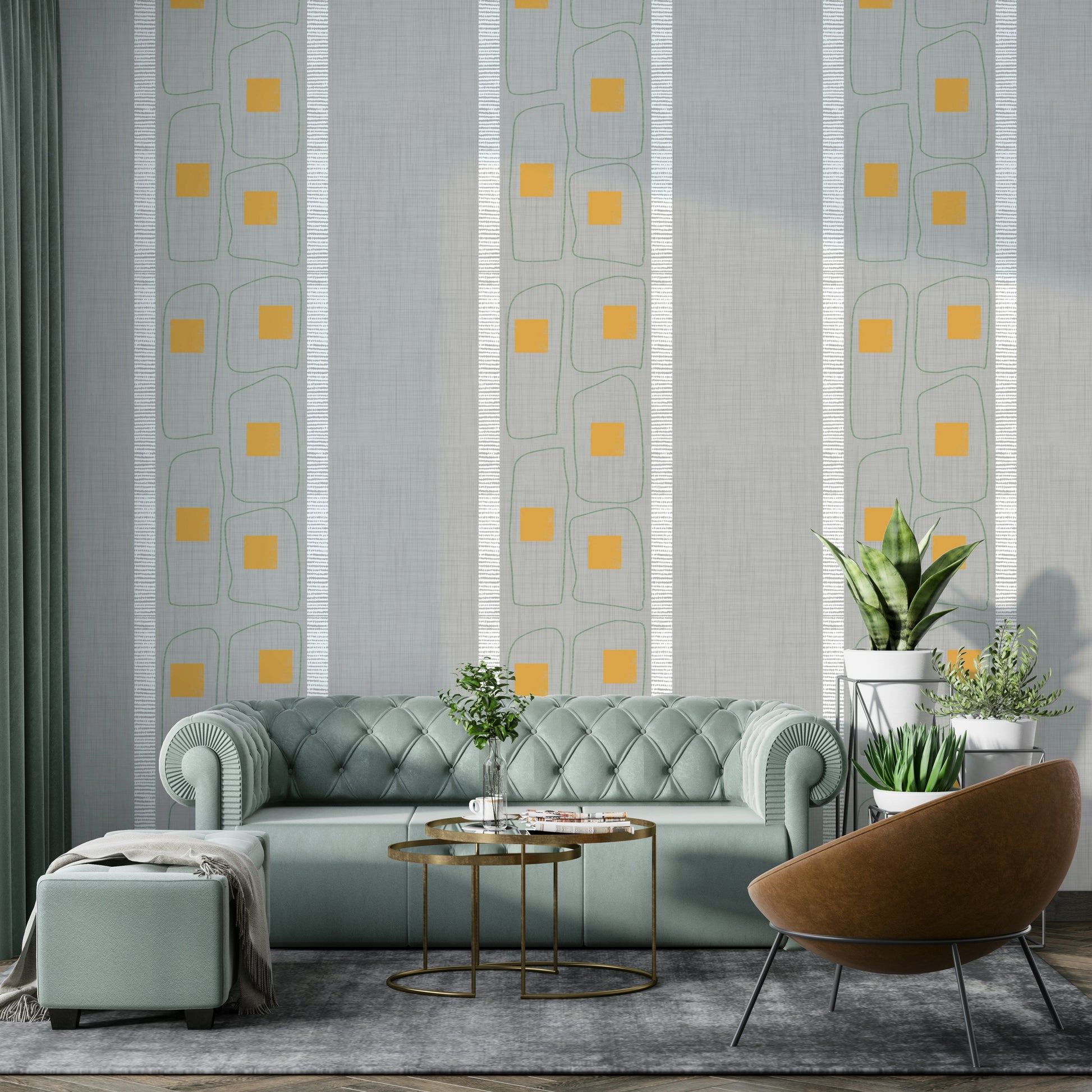 Calm Japandi wallpaper with thin frame lines

