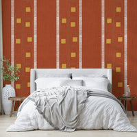 Soft terracotta Japandi wallpaper featuring frame patterns

