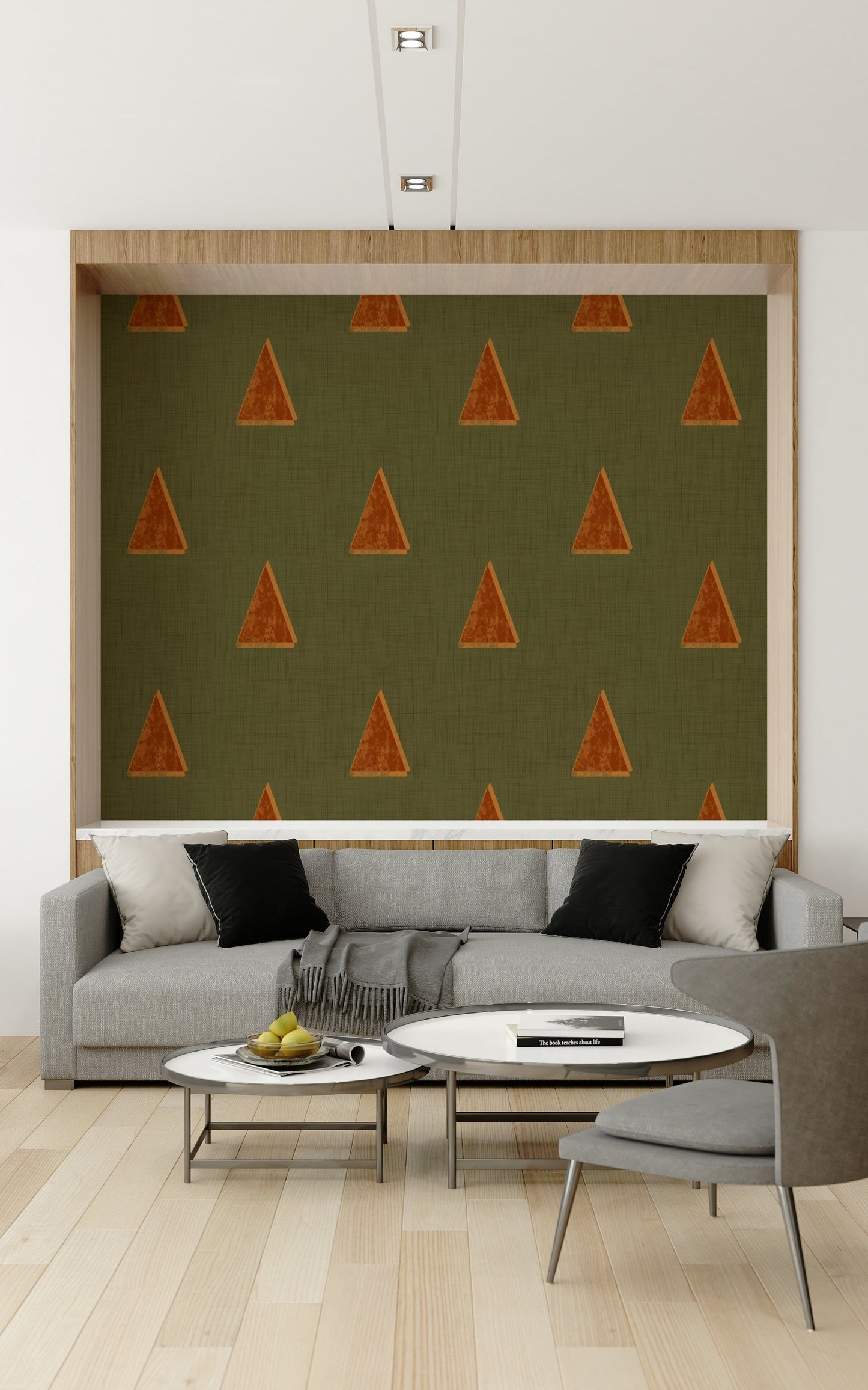 A calming modern design wallpaper mural that defines a space.

