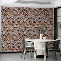 Japandi decor wallpaper in blush pink and gold


