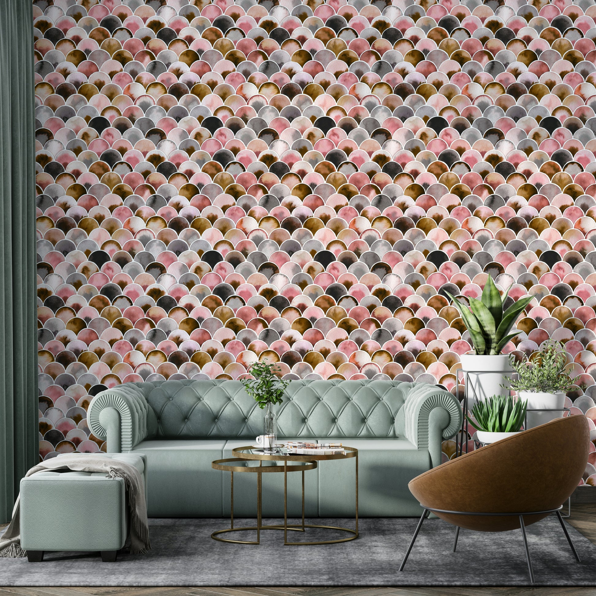 Art Deco vintage wallpaper with Japandi design

