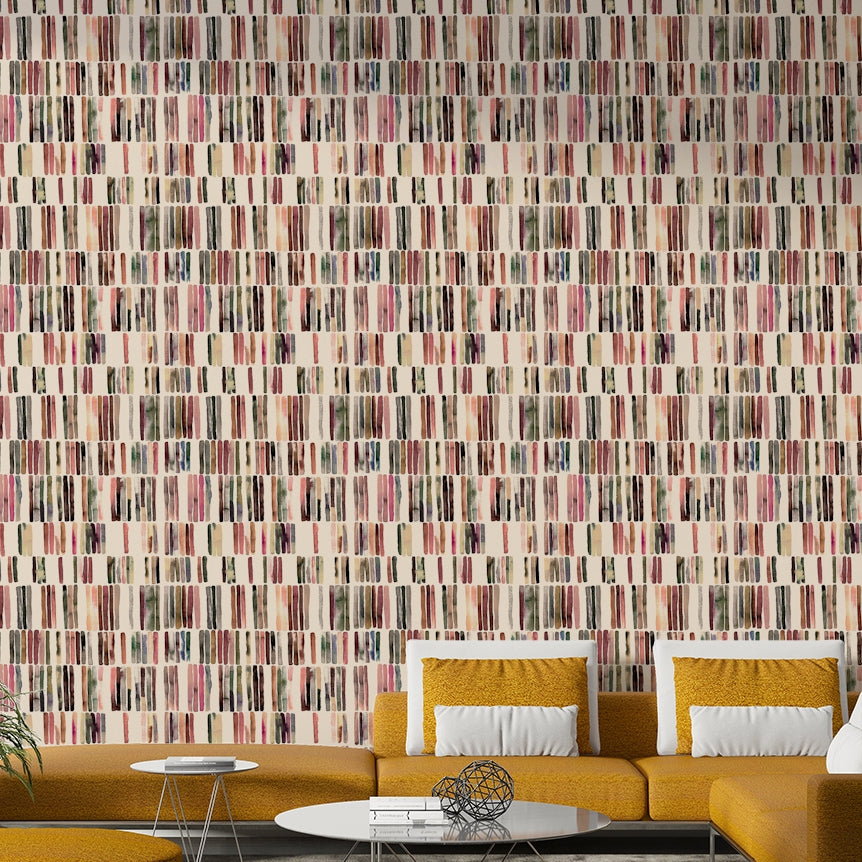 Calm geometric stripe wall mural in muted palette

