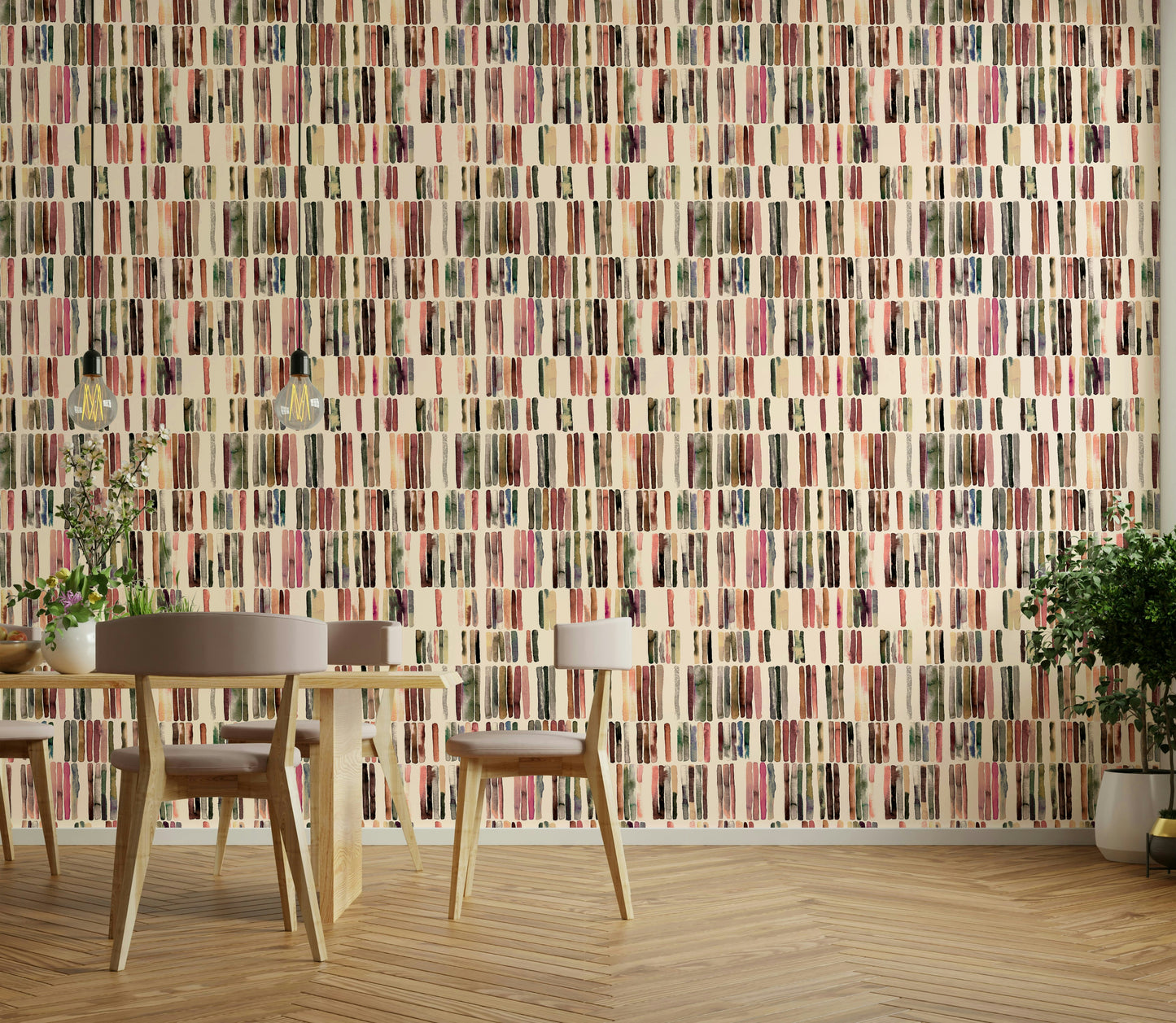 Japandi-inspired striped wallpaper for interiors


