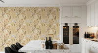 Dining room styled with Jardin des Fleurs collage muted wallpaper gentle florals