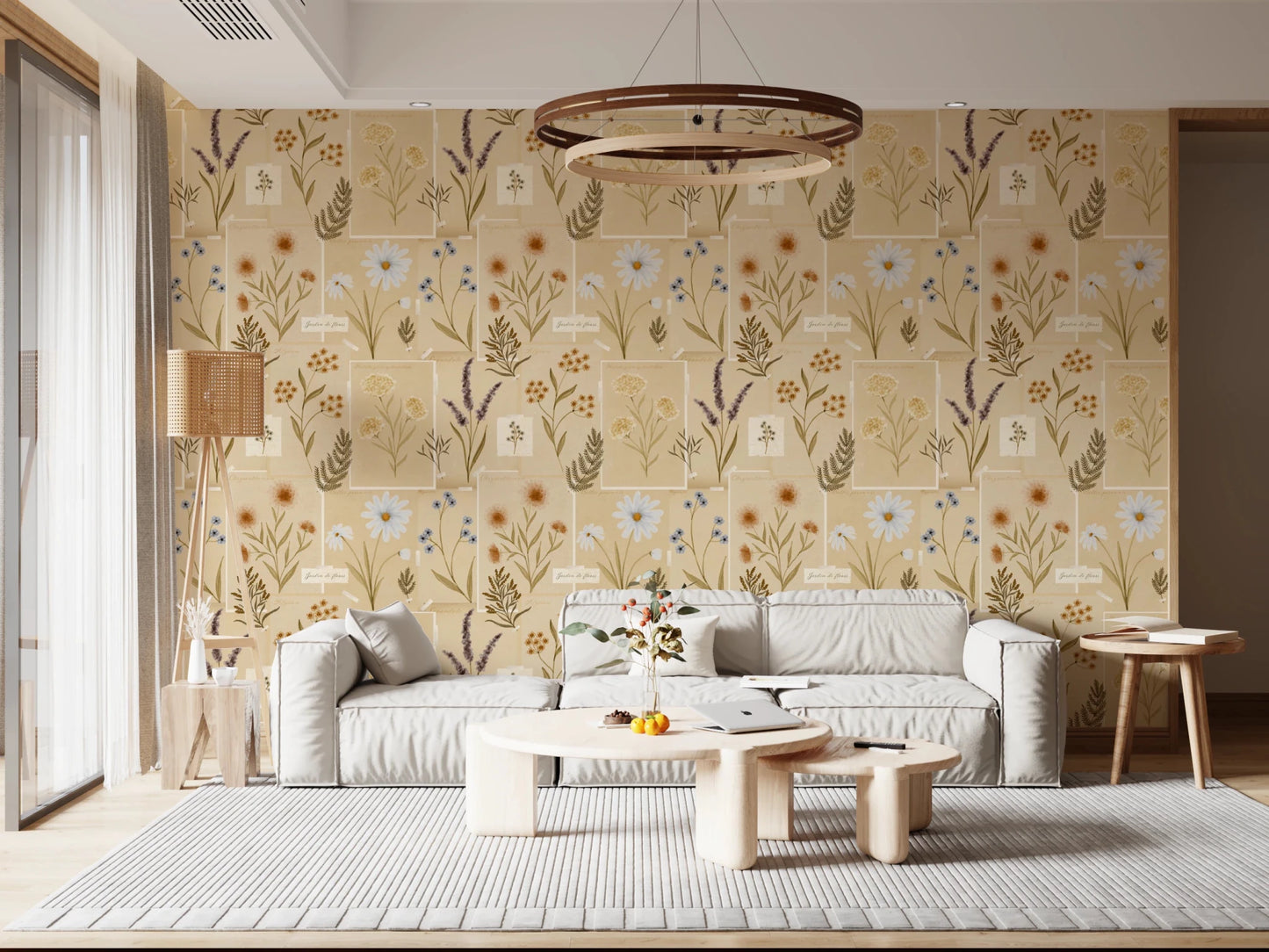 living space finished using Jardin des Fleurs collage muted wallpaper panels
