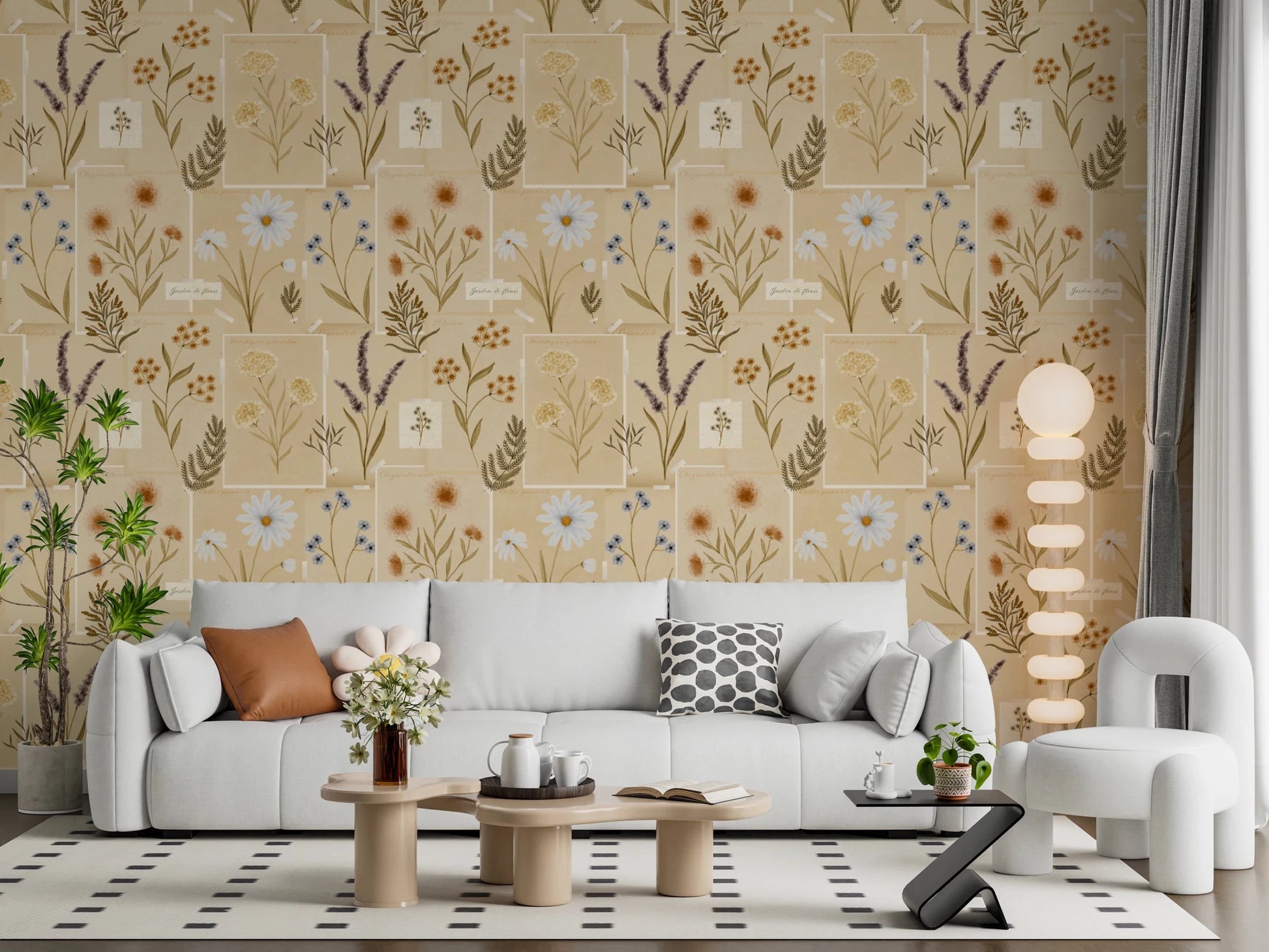 Jardin des Fleurs collage muted wallpaper brings calm feel to home office