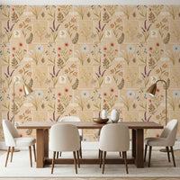 Muted floral Jardin des Fleurs Collage Vintage Wallpaper design.