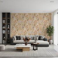Jardin des Fleurs Collage Vintage Wallpaper with fern leaf motifs.