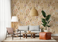 Soft orange and purple Jardin des Fleurs Collage Vintage Wallpaper.