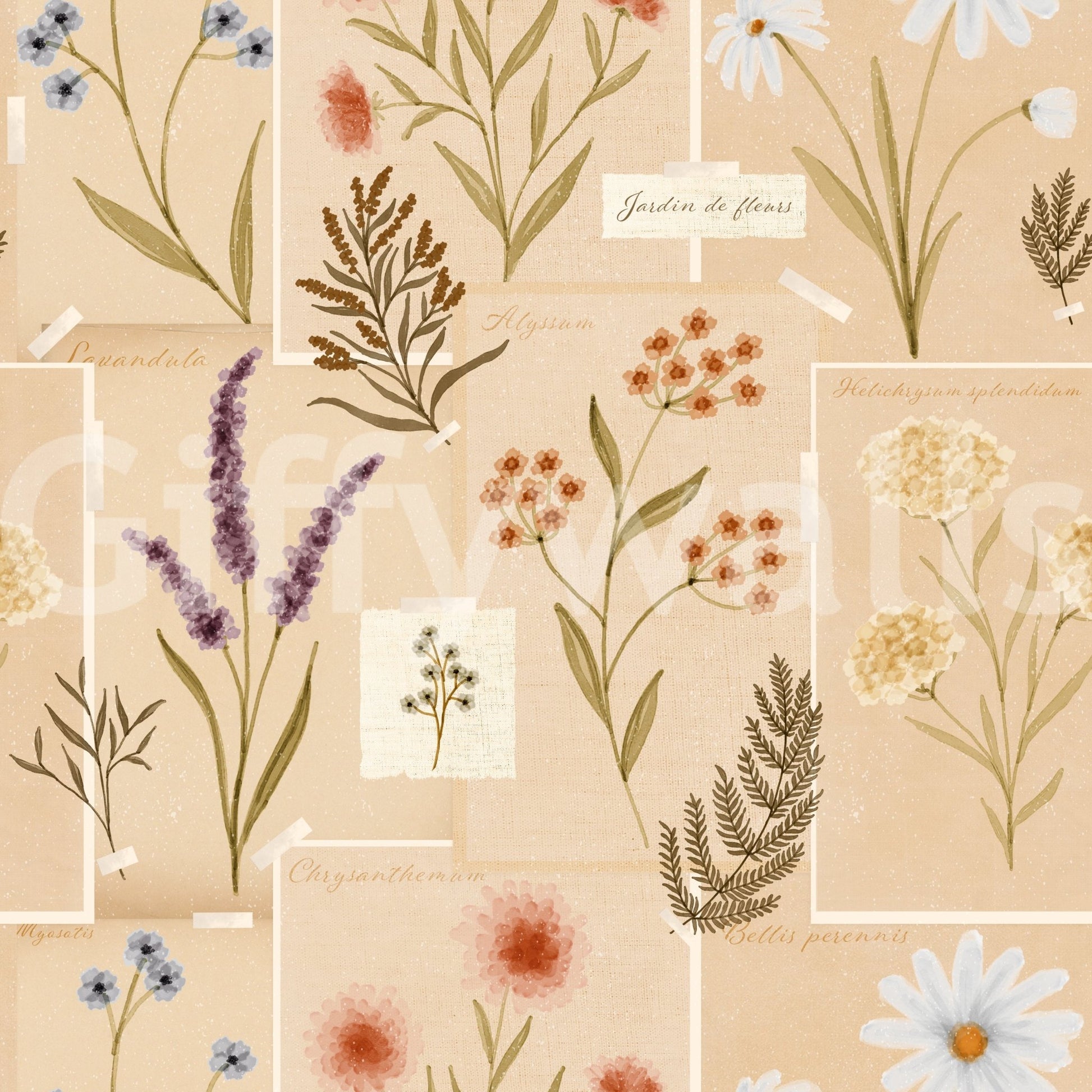 Nature inspired Jardin des Fleurs Collage Vintage Wallpaper aesthetic.