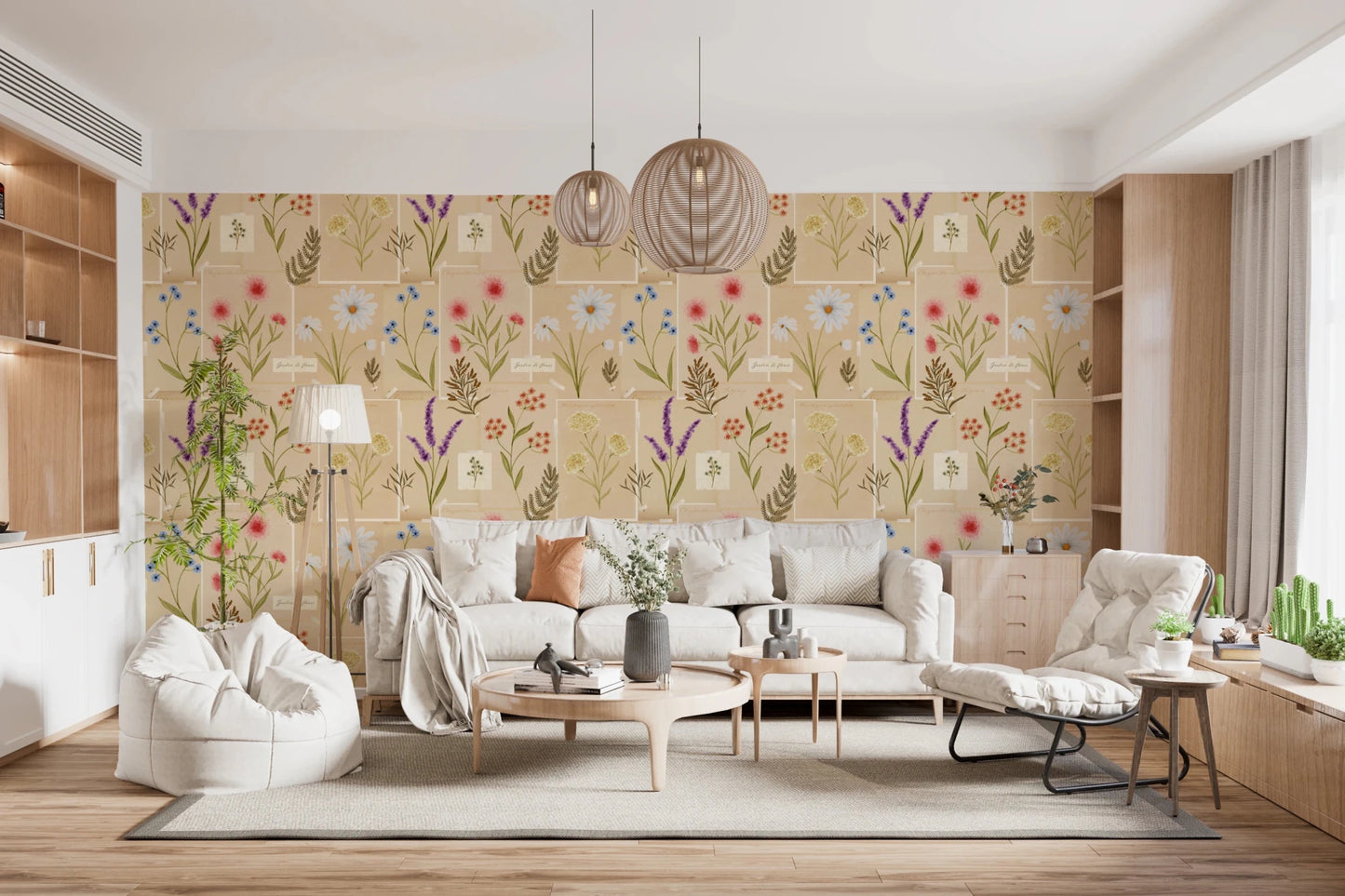 Entryway styled with Jardin des Fleurs collage wallpaper botanical layout