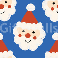 Christmas-themed wallpaper with adorable Santa characters repeating across a blue background.