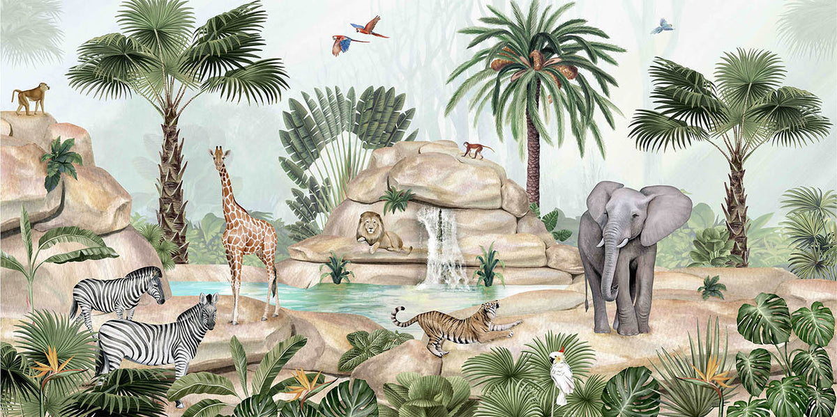 Watercolor Pond Animals Wallpaper in your room