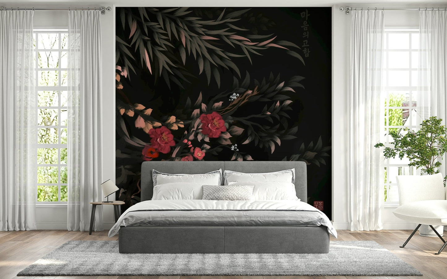 Artistic wall art showcasing Korean Joseon-era floral patterns