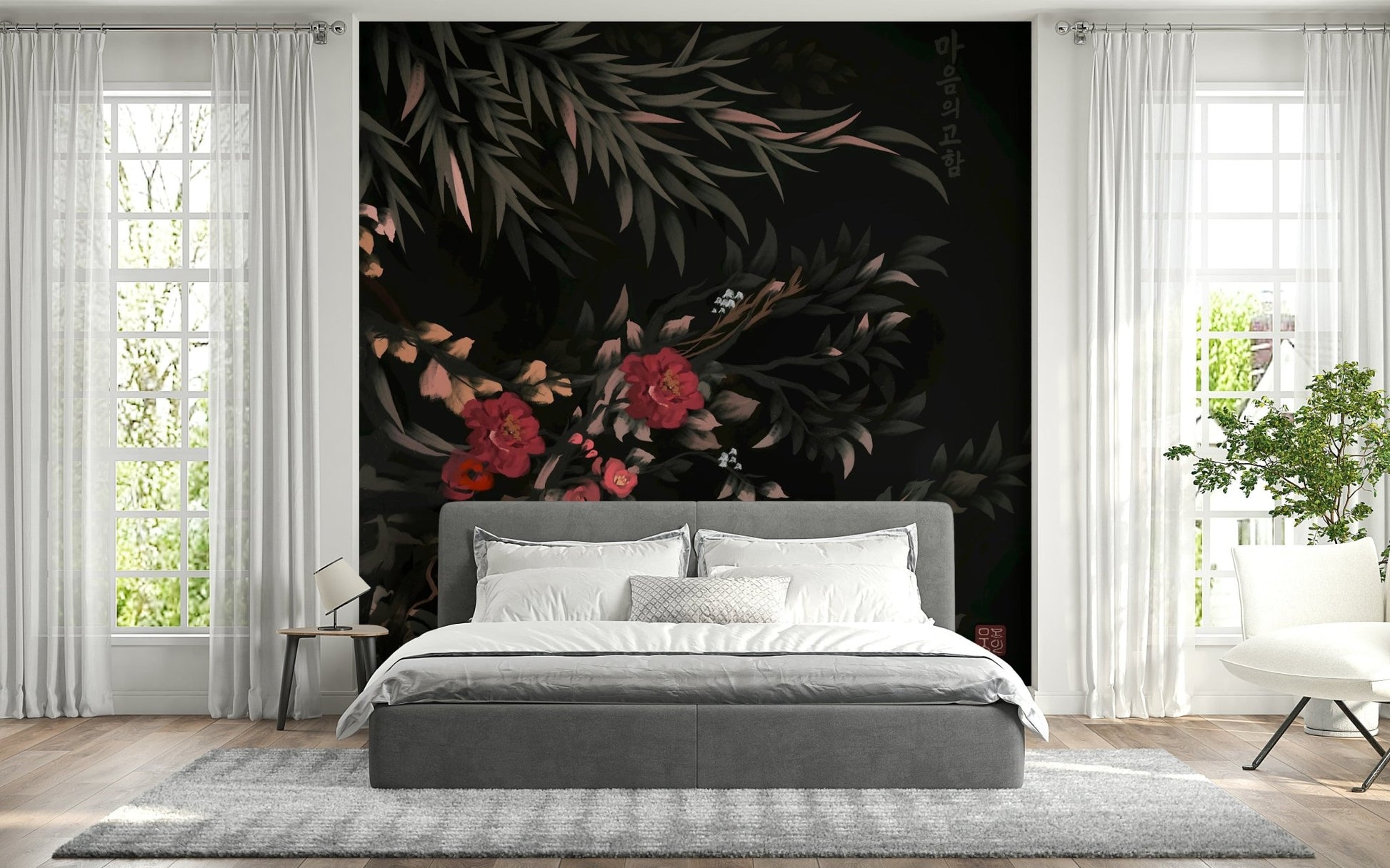 Artistic wall art showcasing Korean Joseon-era floral patterns