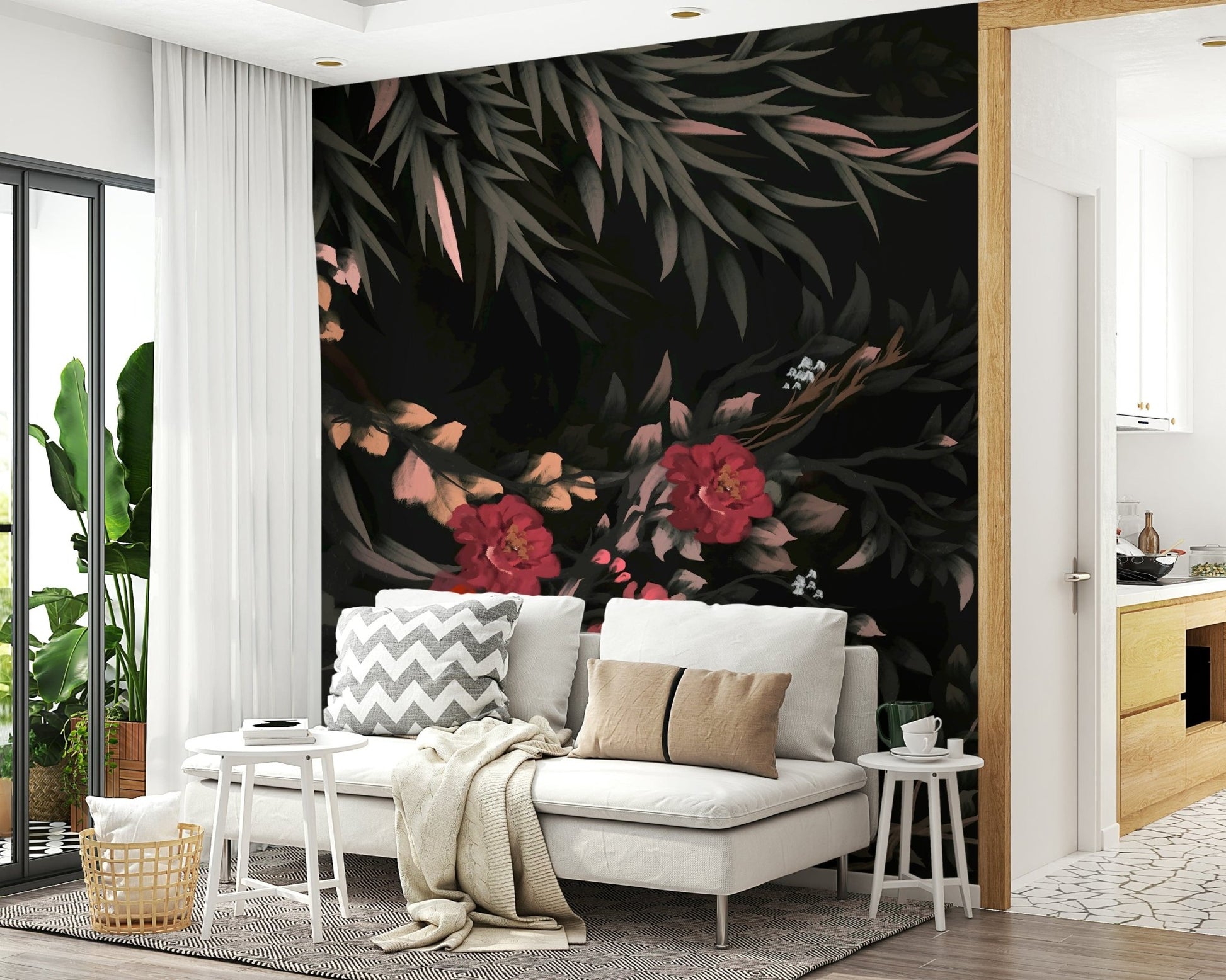Traditional Korean floral mural inspired by historical folk paintings