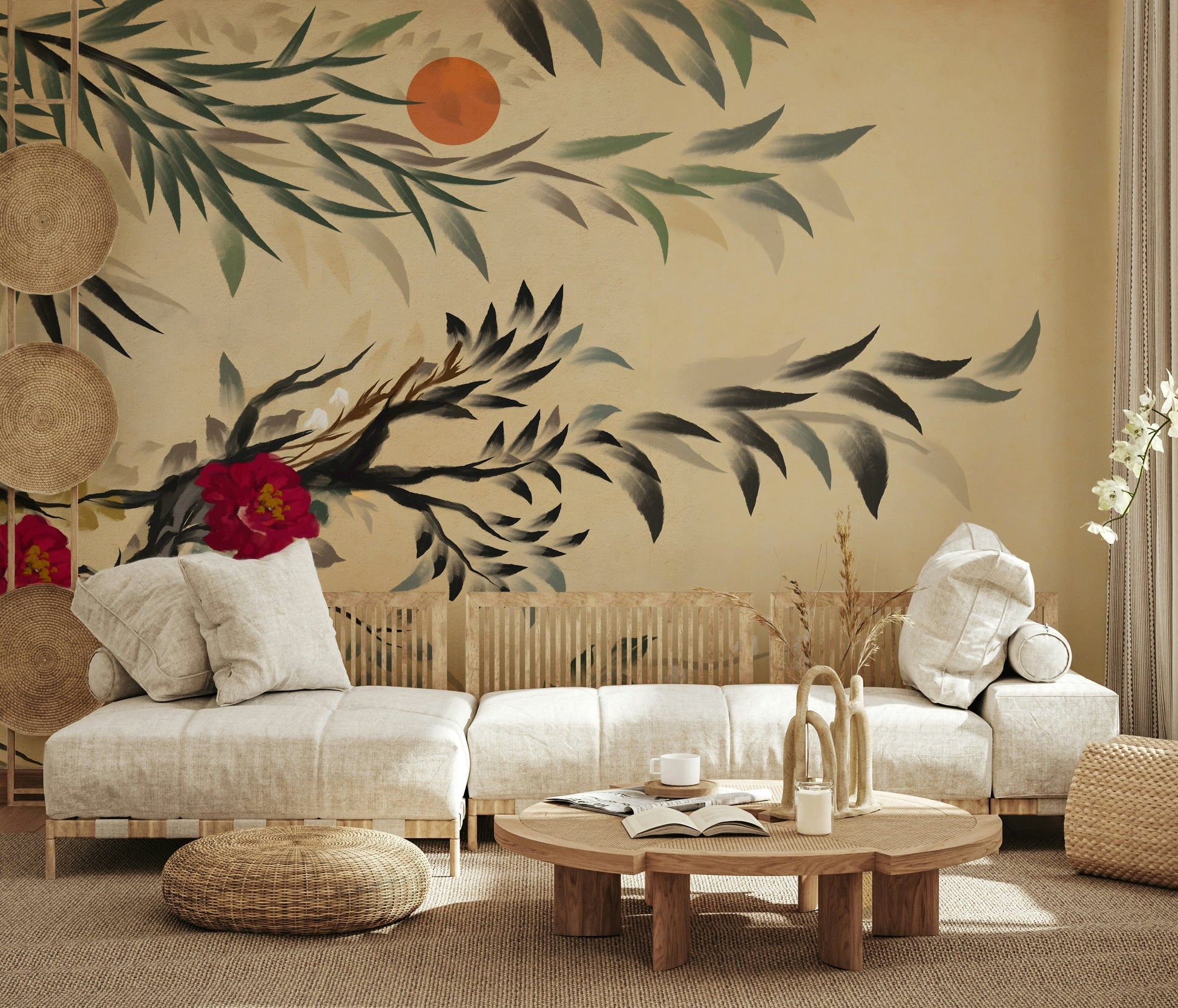 Decorative Joseon-style wall covering featuring elegant botanical art