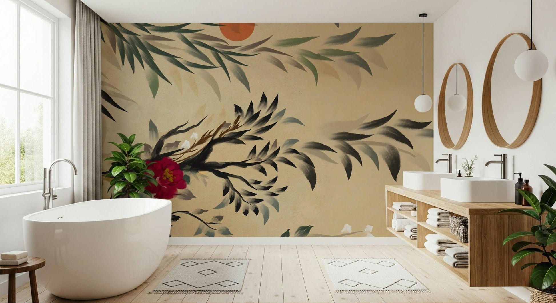 Detailed mural of traditional Joseon floral patterns in soft colors