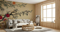 Elegant wall mural featuring traditional Joseon-style floral folk painting