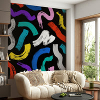 Modern Abstract Brushstroke Wallpaper – Contemporary wall mural with expressive multicolor brushstroke patterns.