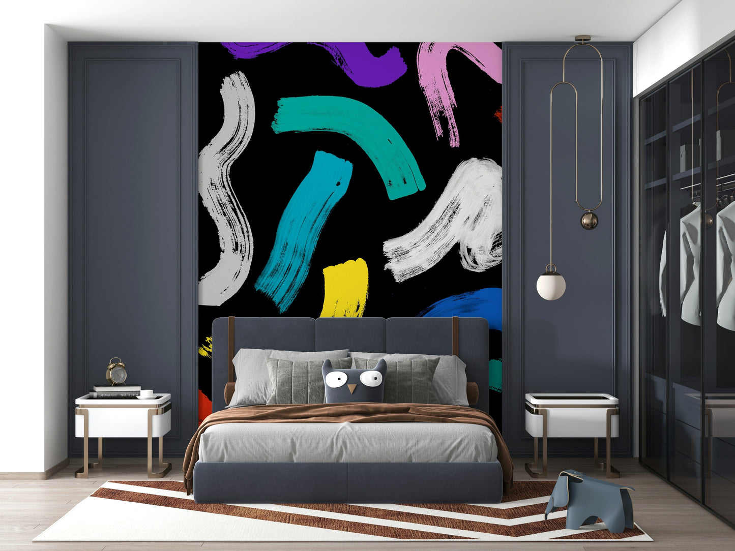 Multicolor Abstract Brushstroke Wallpaper – Playful and energetic wall mural with overlapping colorful brush marks.