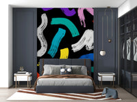 Multicolor Abstract Brushstroke Wallpaper – Playful and energetic wall mural with overlapping colorful brush marks.