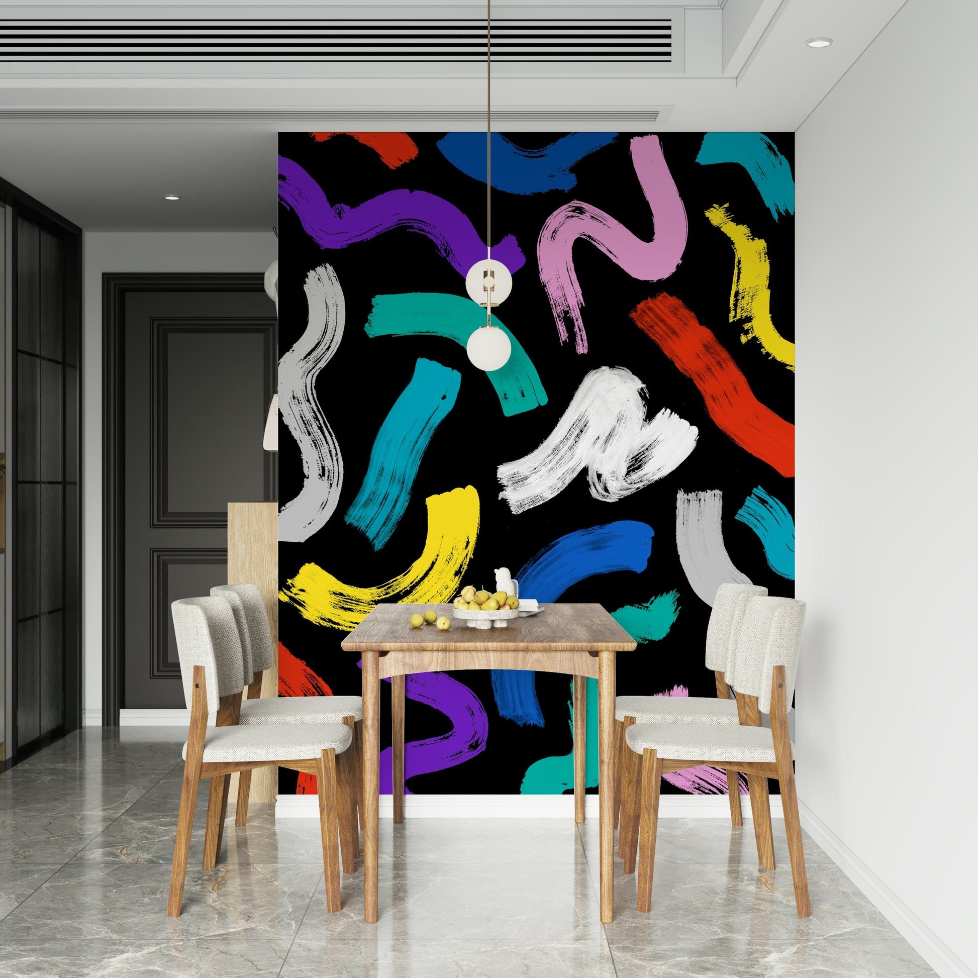 Colorful Abstract Brushstroke Pattern Wallpaper – Vibrant wall mural featuring bold, multicolor brushstrokes in an artistic design.