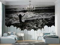 An artistic joyful abstract mural on minimalist wallpaper.

