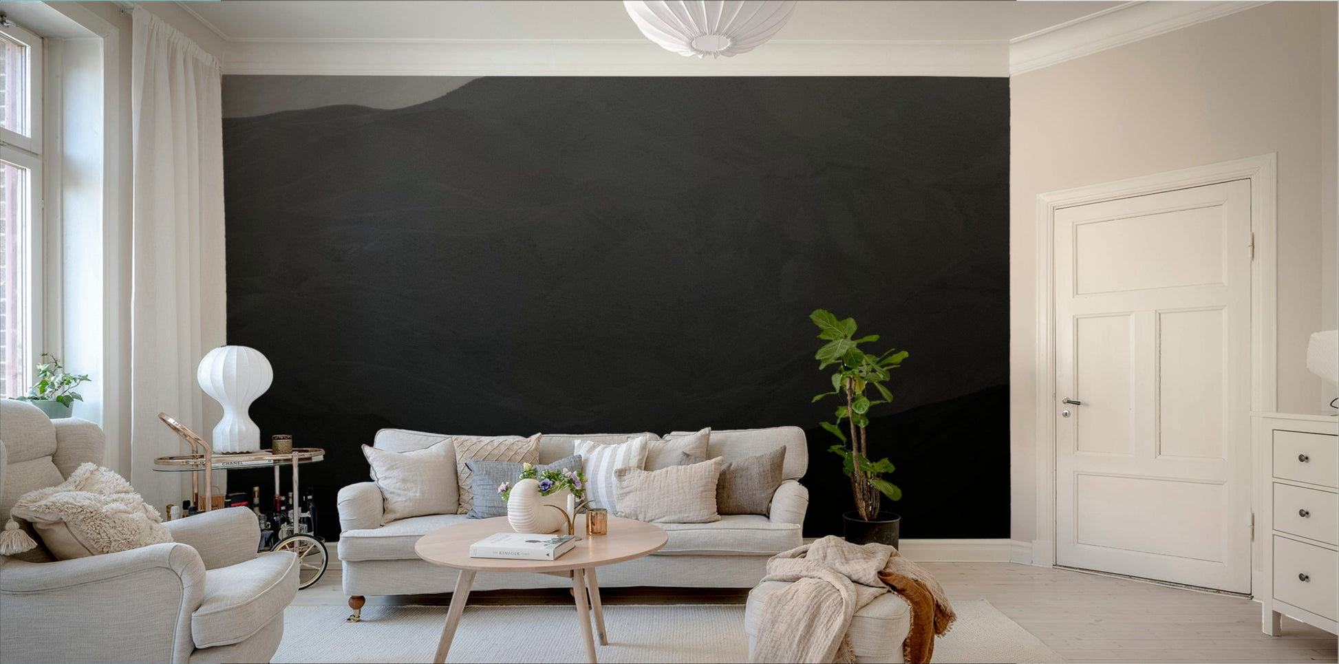 A calming desert theme wallpaper mural that defines a space.

