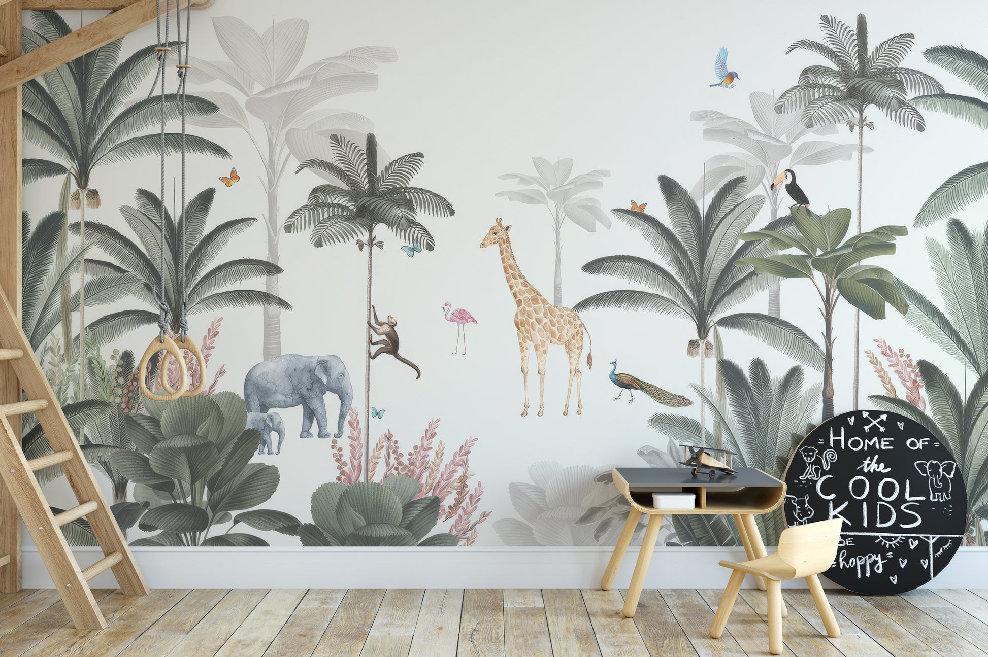 Tropical jungle animal wallpaper design
