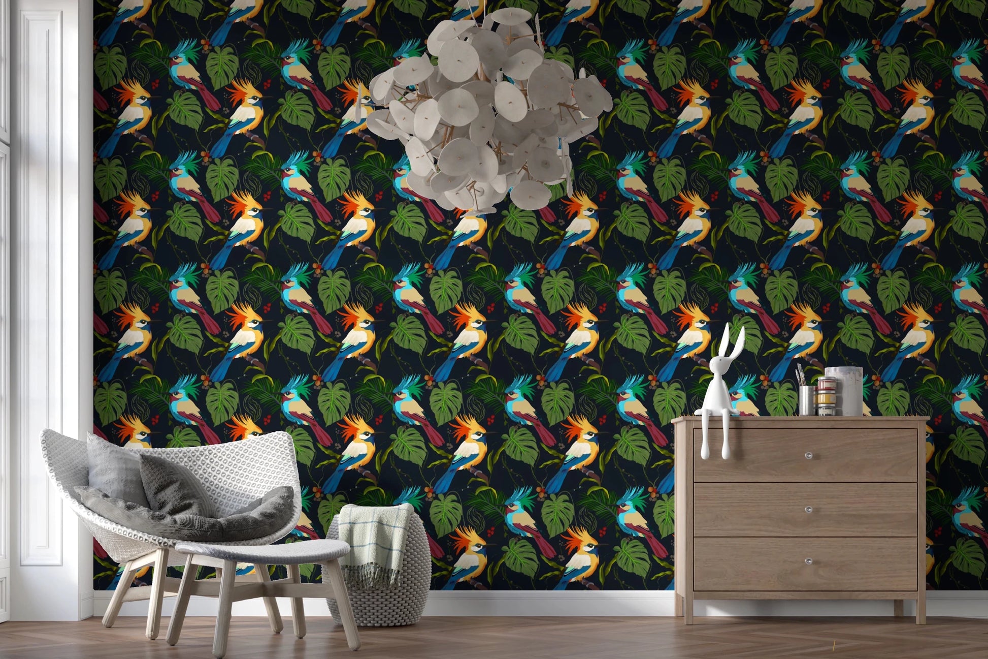 Jungle Birds Exotic Botanical Paradise Wallpaper⁠
