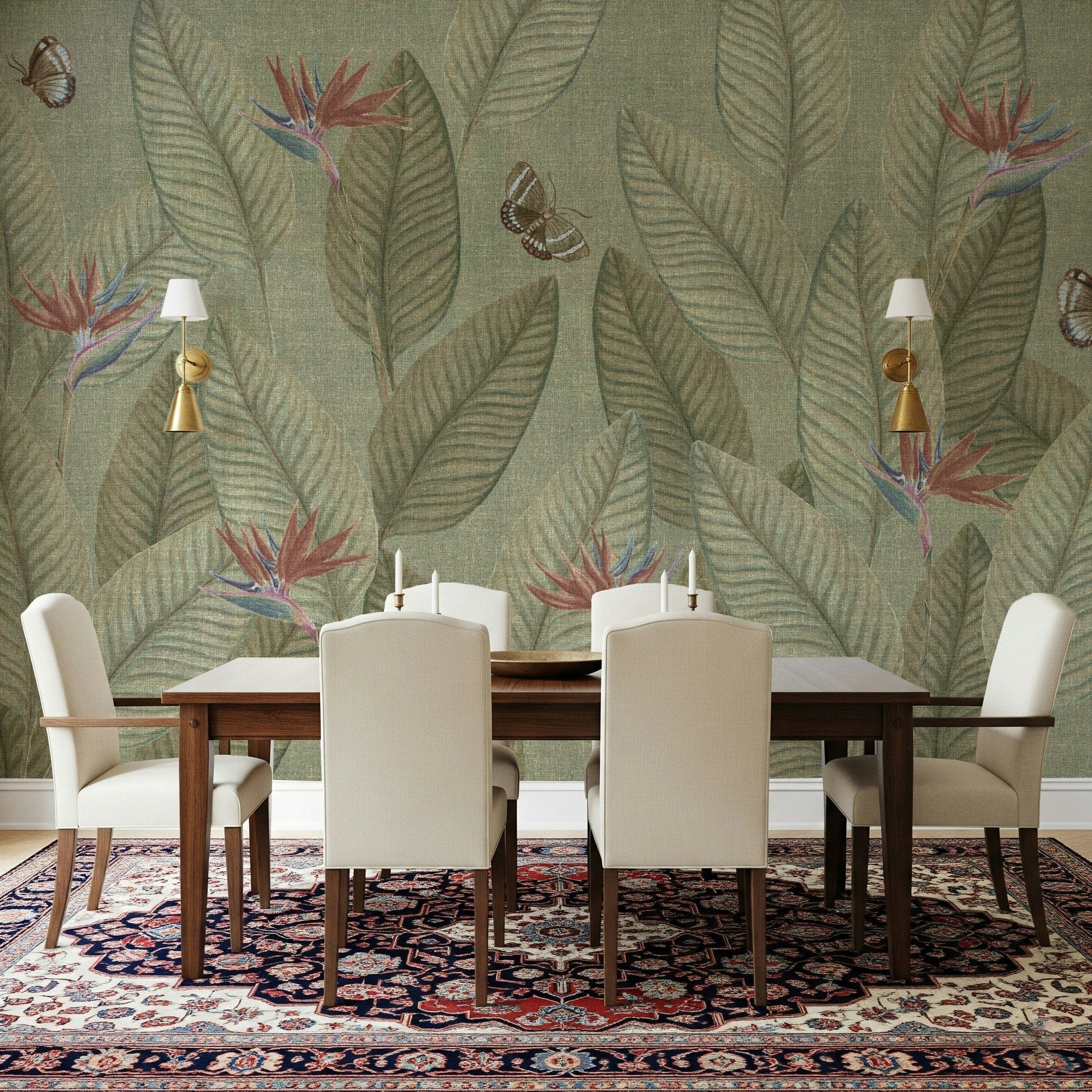 Subtle banana leaves design of Jungle Life Faded mural product.