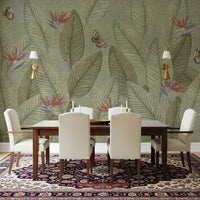 Subtle banana leaves design of Jungle Life Faded mural product.