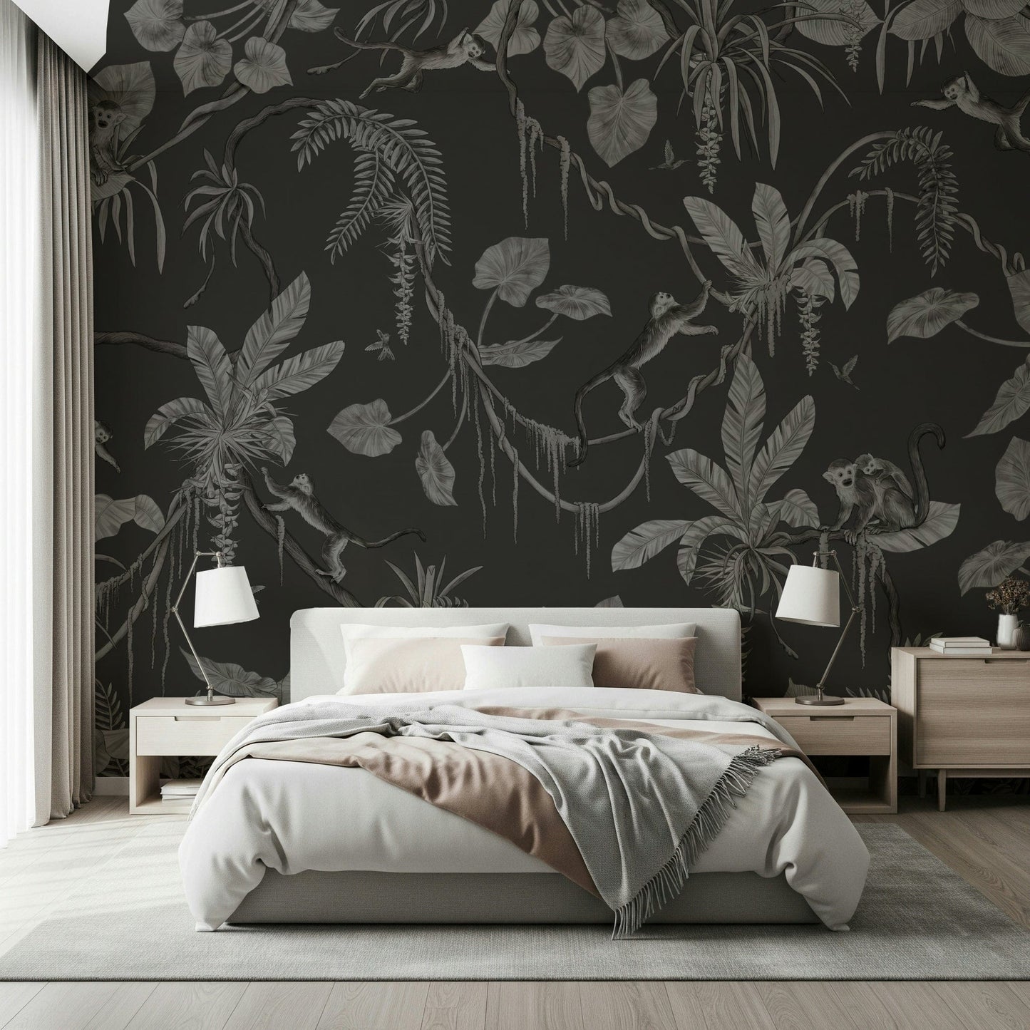 Nature-inspired wall art depicting a serene jungle under twilight skies