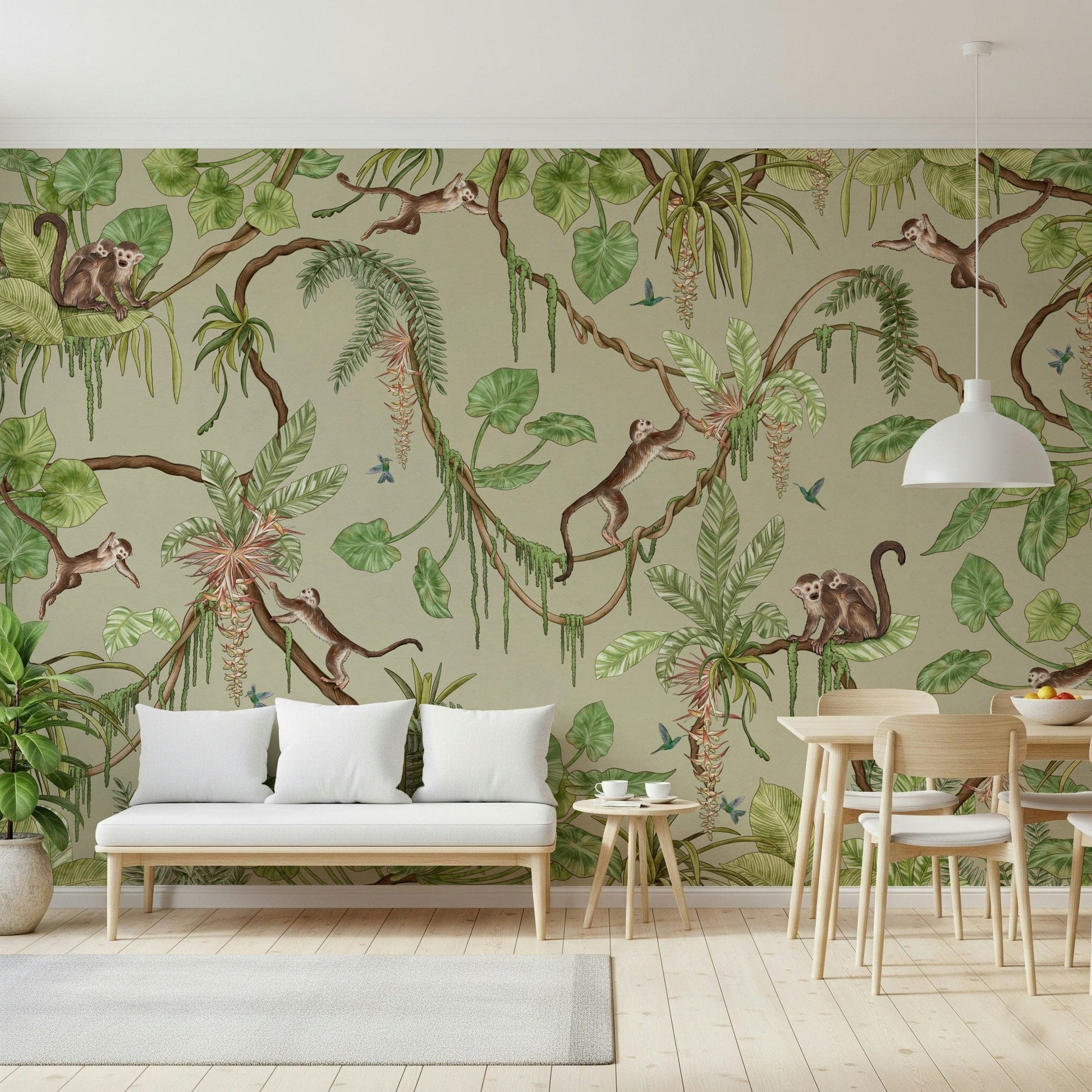 Decorative wall art showing a vibrant tropical jungle filled with wildlife
