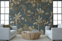 Artistic mural blending exotic animals and vibrant tropical plants