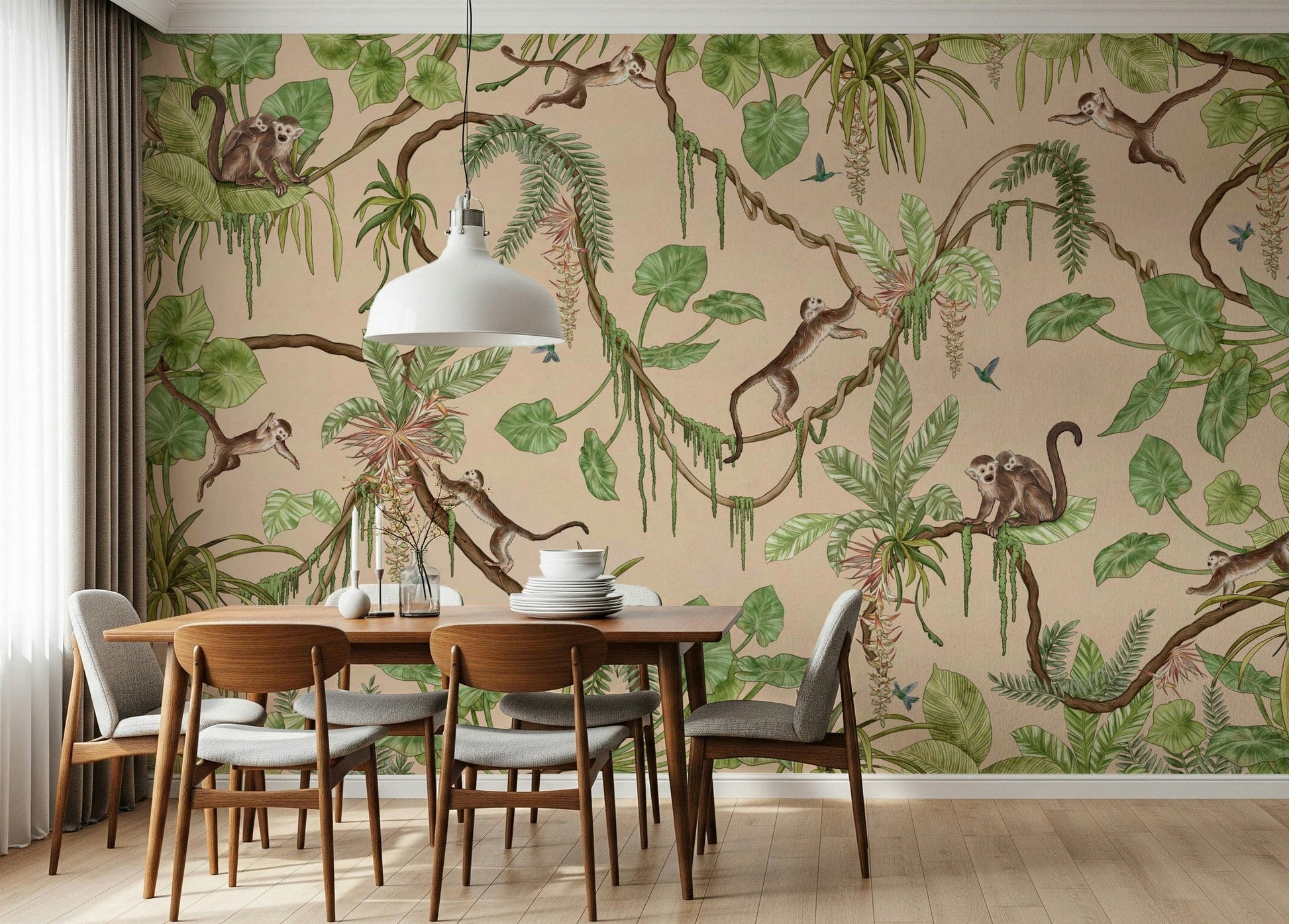 Fun and colorful mural of monkeys and jungle animals at play