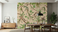 Jungle-inspired wallpaper showing lively wildlife in their tropical habitat