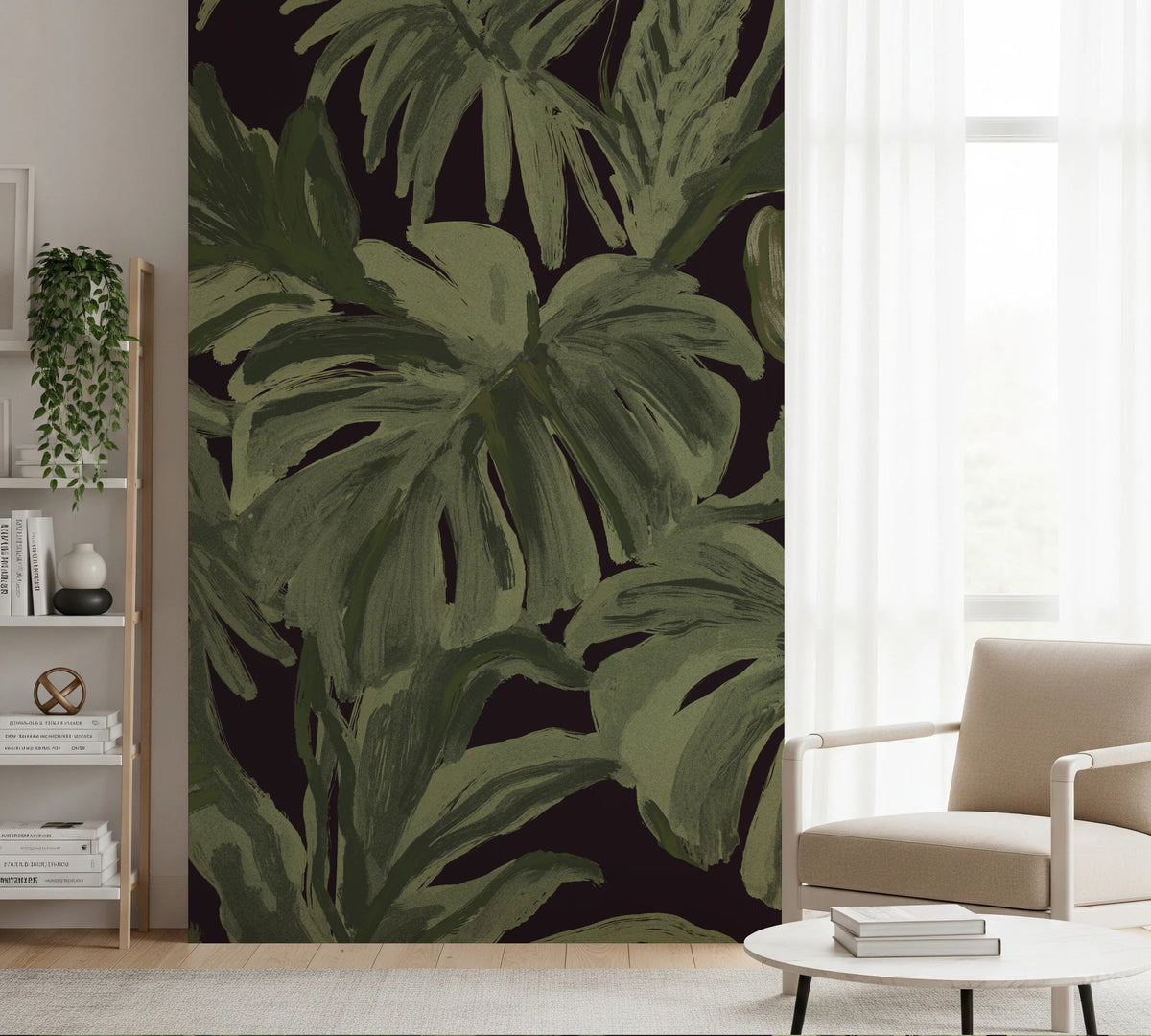Jungle Monstera Tropical Midnight Wall Mural